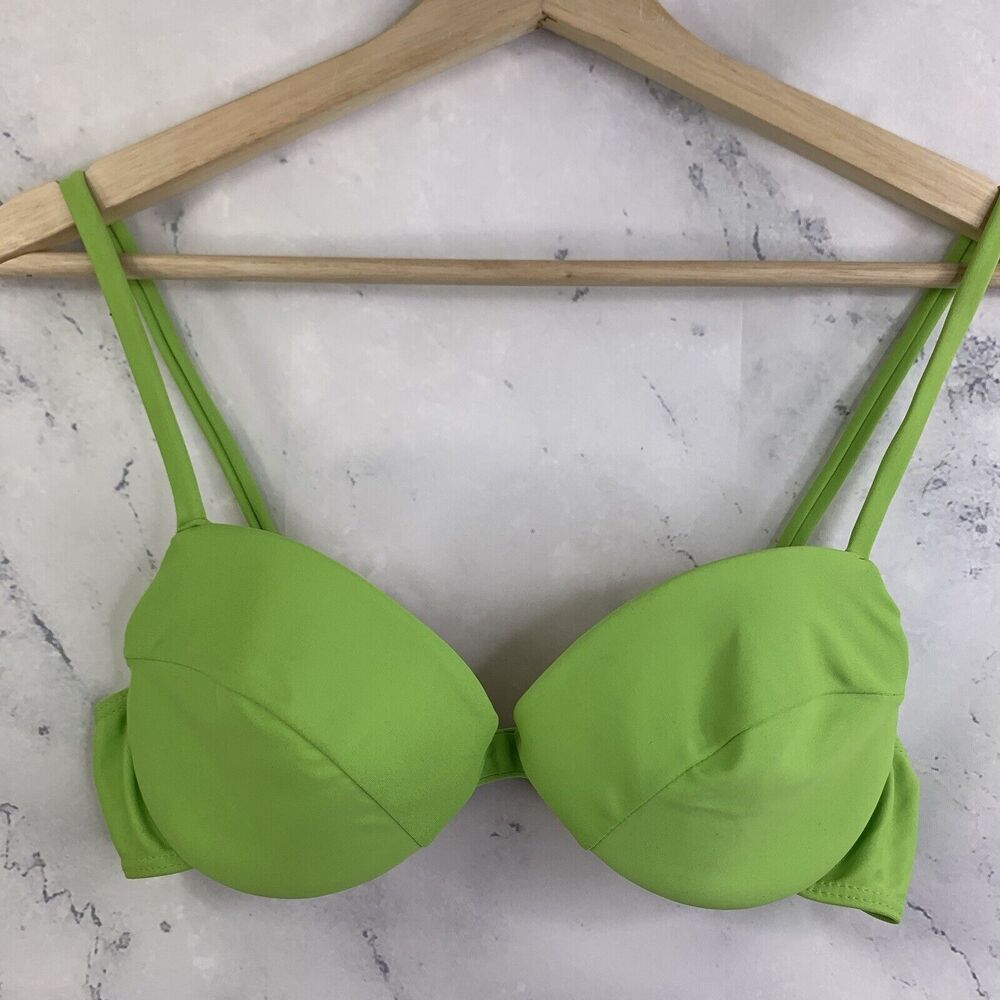 Vintage 1980s Bikini Top Women 8 M 34C Swim Top Lime Green Retro Funk